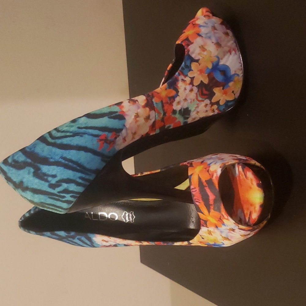 Multi Color Peep Toe Heels size 8